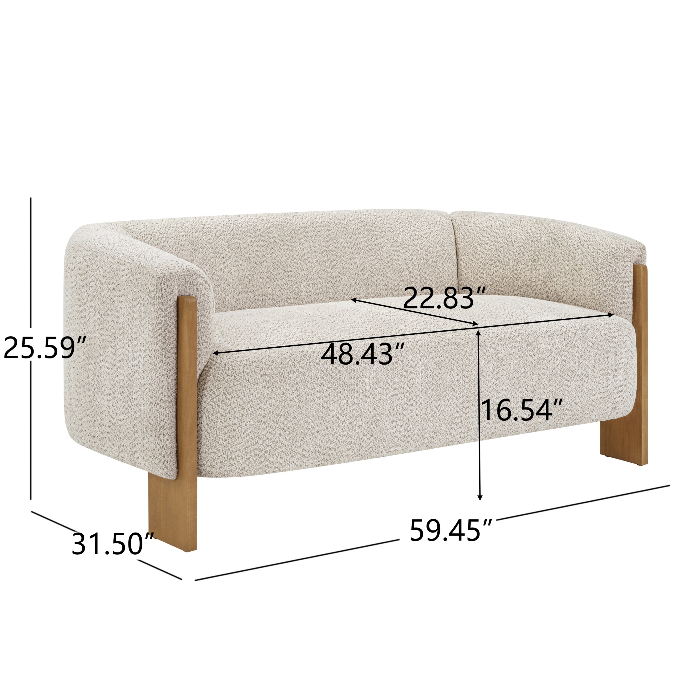 Christopher Knight Home Curved Boucle Loveseat, 2-Seater Sofa with Rubberwood Legs, Foam Cushion, Almond