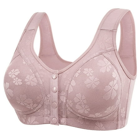 REORIAFEE Bras for Women Pack Front Closure Gathered Together Wirefree Bras Floral Brassiere Comfy Wide Strap Breathable Corset Underwear Comfortable Classic Support Lingerie Pink XXXXL