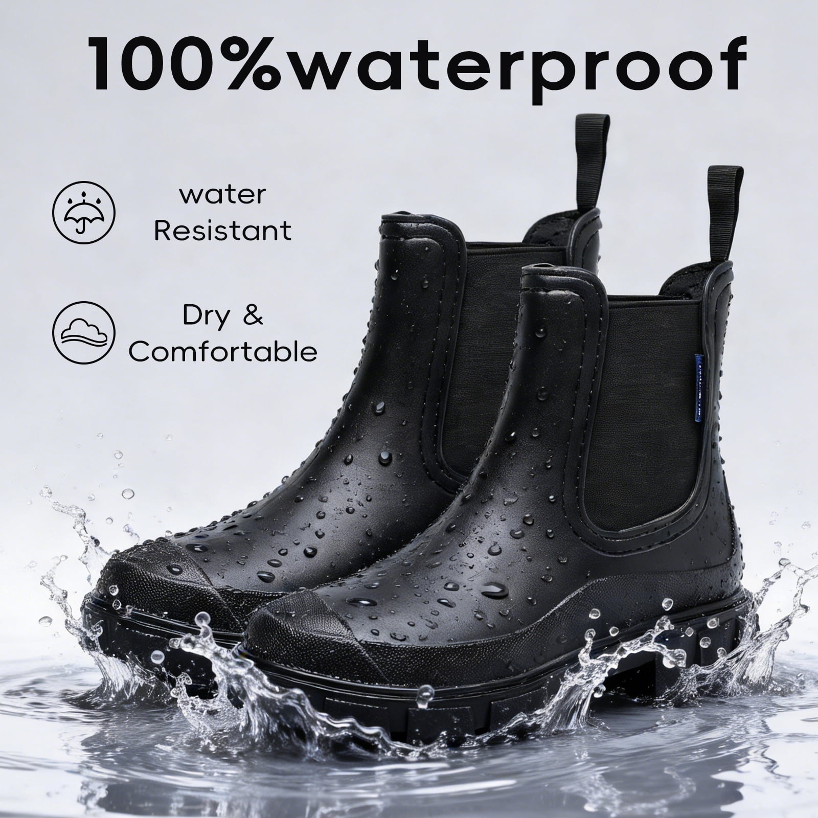 Sogetch Womens Short Rain Boots Waterproof Ankle Chelsea Boots Slip-Resistant Garden Shoes