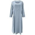 thumbnail image 5 of Maxi Linen Dresses for Women 2024 Beach Flowy Long Dress Short Sleeve A-Line T-Shirt Long Dress Casual Pockets, 5 of 5