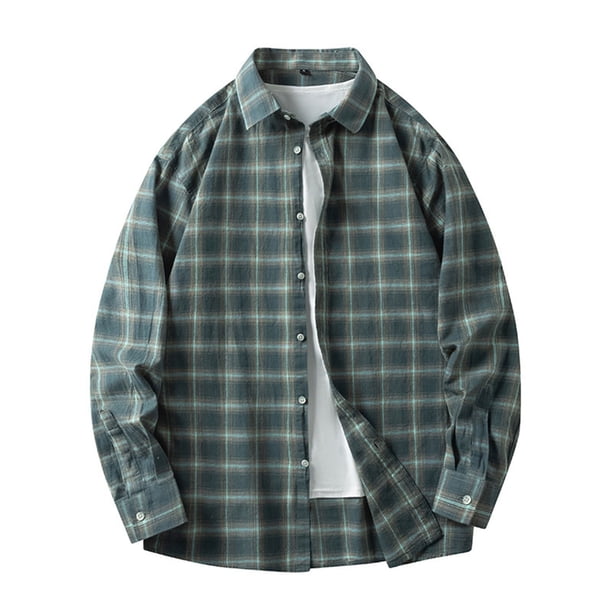 Blusa y camisa de manga larga con cuello vuelto, camisa informal a cuadros para hombre, blusa holgada juvenil de manga larga con cuello vuelto, blusa de poliéster para hombre
