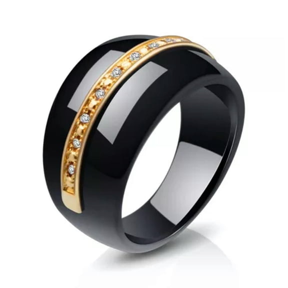EOEMY 14mm Black/White Ceramic Wedding Engagement Band Rings Women'S Cz Ring Size 6-9