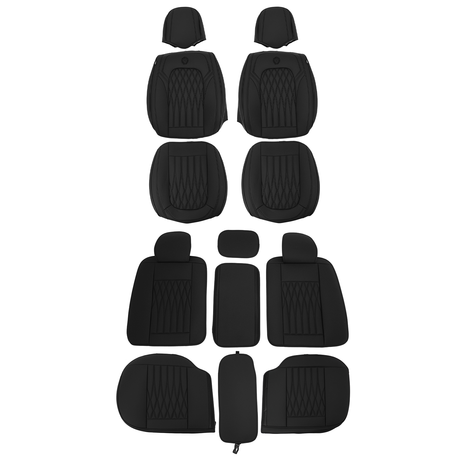 Ikon Motorsports Car Seat Covers for 5 Passenger Cars, Black PU Leather 05 Style Universal Fit Auto Seat Protector, Front Rear Full Set