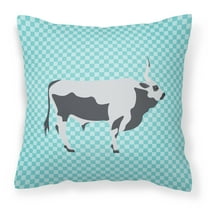Carolines Treasures BB7998PW1414 Hungarian Grey Steppe Cow Blue Check Fabric Decorative Pillow, 14 x 14 in.