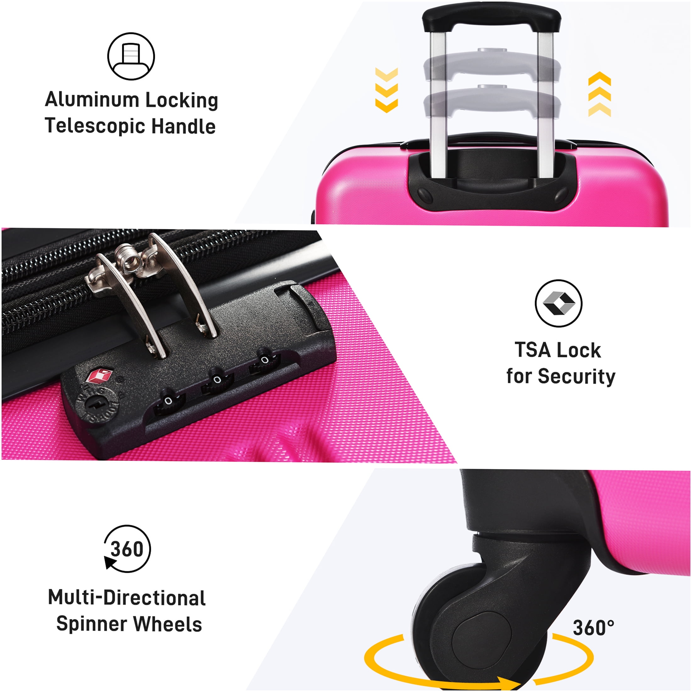 JERFIT 4-Piece Pink ABS Hardshell Spinner Luggage Set with TSA Lock, Lightweight Expandable Suitcases 16" 20" 24" 28"