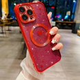 thumbnail image 3 of iPhone 13 Pro Max Magnetic Case, Compatible with MagSafe, Luxury Plating Cute Love Heart Bling Star Phone Case for Women Girls, Soft TPU Full Camera Shockproof Protective Clear Case (Red), 3 of 14