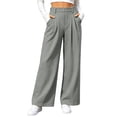 thumbnail image 3 of Busydd Waffle Wide Leg Pants for Women Trendy High Waisted Front Pleated Dress Pants Casual Business Solid Color Work Trousers with Side Pockets S, 3 of 7