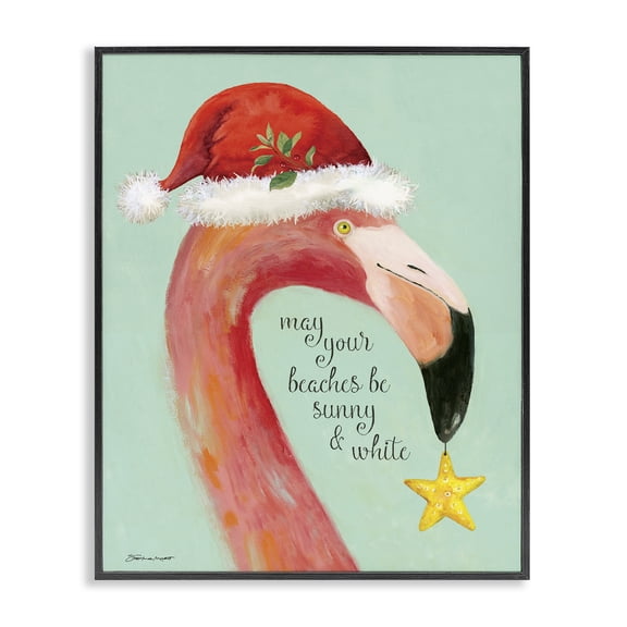 Stupell Industries Eclectic Beaches Sunny & White Sand Phrase Santa Flamingo Black Framed Giclee Art, 11 x 14, by Stephanie Workman Marrott