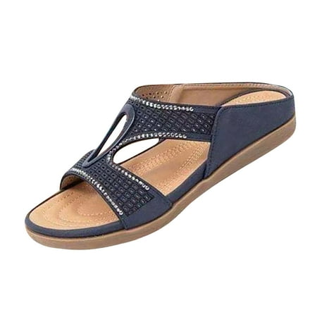 

XIAOFFENN 2021 New Ladies Breathable Leisure Embroidered Wedge Flat Sandals And Slippers