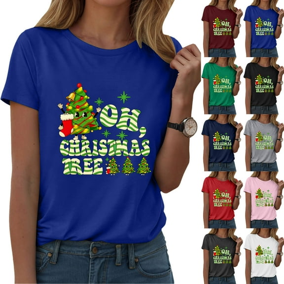 idosla Womens Christmas Light Shirt: Merry Christmas Tee Shirts Xmas T-Shirt Christmas Bright Short Sleeves Top (White, XXL)
