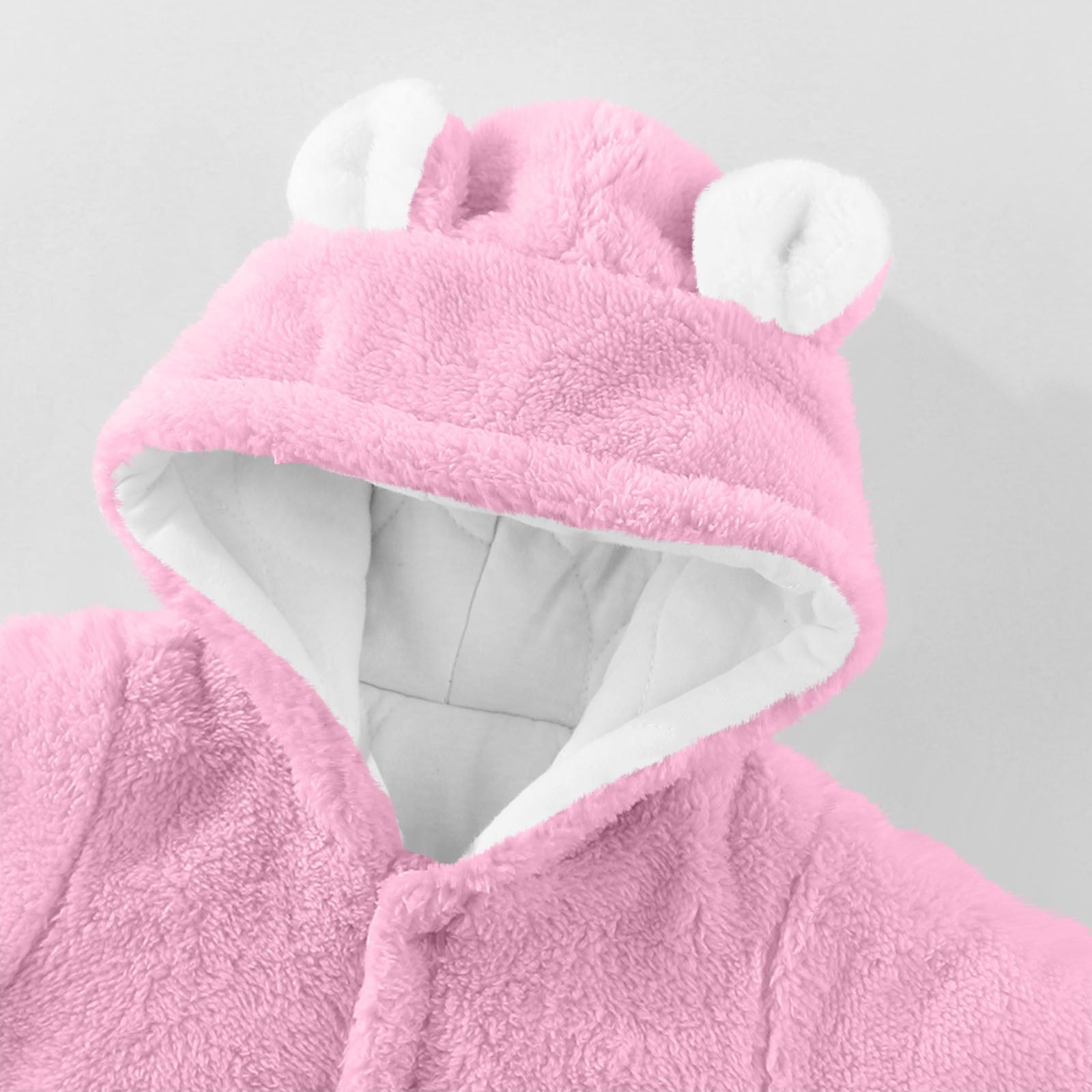 FAIOROI Pink Kids Girl Bear Onesie Winter - Warm Footed Kids Jumpsuit with Quilted Lining, Front Zipper & Plush Ears, Fall Daily Wear/Photo Outfit for 0-12M,Size 3 Months