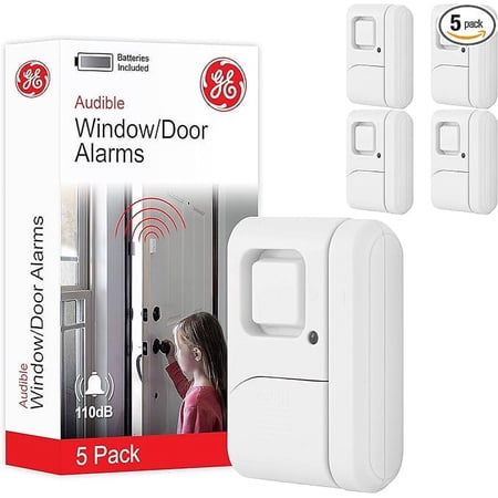 GE Personal Security, Window and Door Alarm, 5 Pack, DIY Protection, Burglar Alert, Wireless Chime/Alarm, Easy Installation, Ideal for Home, Garage, Apartment and More, 45987