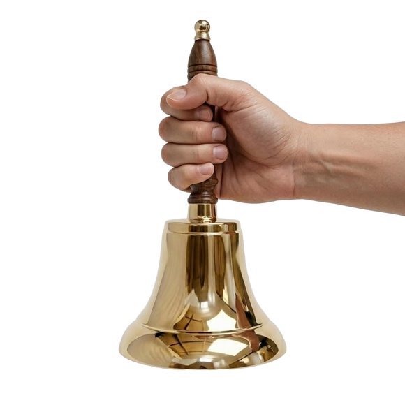 Large & Heavy Solid Brass Loud Hand Call Bell for Weddings, Christmas, School 11"(H) 5"(D) Polished Brass by The Metal Magician