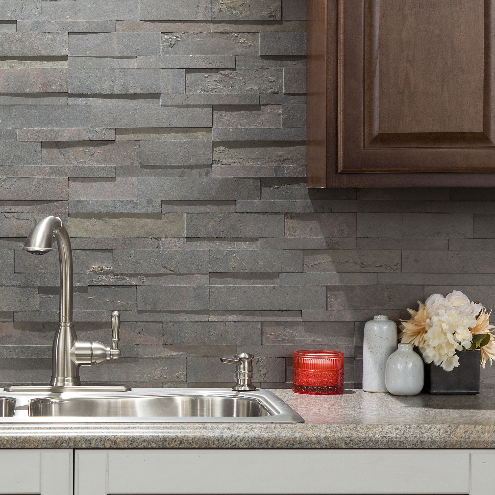 Aspect Peel and Stick Raised Stone Overlay Kitchen Backsplash - Raised Kilnstone (15 Sq Ft Kit)