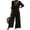 Black, variant on Tqcoqu Womens Linen Wide Leg Jumpsuit V Neck Lace Trim Button Front Summer Beach Jumpsuit,Beige,Women's S-XXL