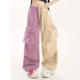thumbnail image 6 of Karymi Wide Leg Pants Woman Two-Tone Color Block Cargo Pants, Elastic Drawstring High Waist Multi Pockets Adjustable Cuff Baggy Wide Leg Streetwear Trousers, 6 of 7