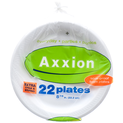 New 313980 Axxion Foam Plate Round 8 7 / 8 White 22 Ct (24Pack) Plate