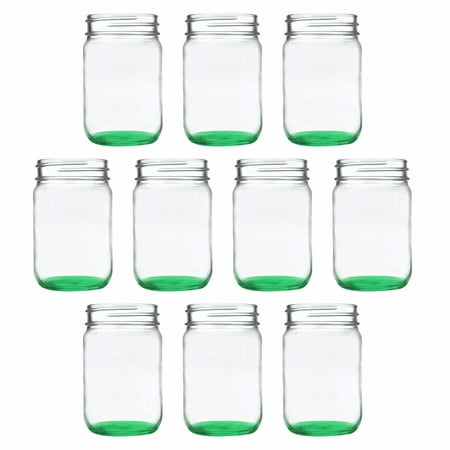 Decorating Mason Jars 12 oz. Set of 10, Bulk Pack - Glass Jars for Overnight Oats, Candies, Fruits, Pickles, Spices, Beverages - Green