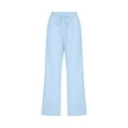 thumbnail image 2 of Mrat Summer Capris Pants for Women Casual Solid Drawstring Loose Pants Straight Leg Trousers with Pocket Slim Cropped Pants S-34 Light Blue 5XL, 2 of 5