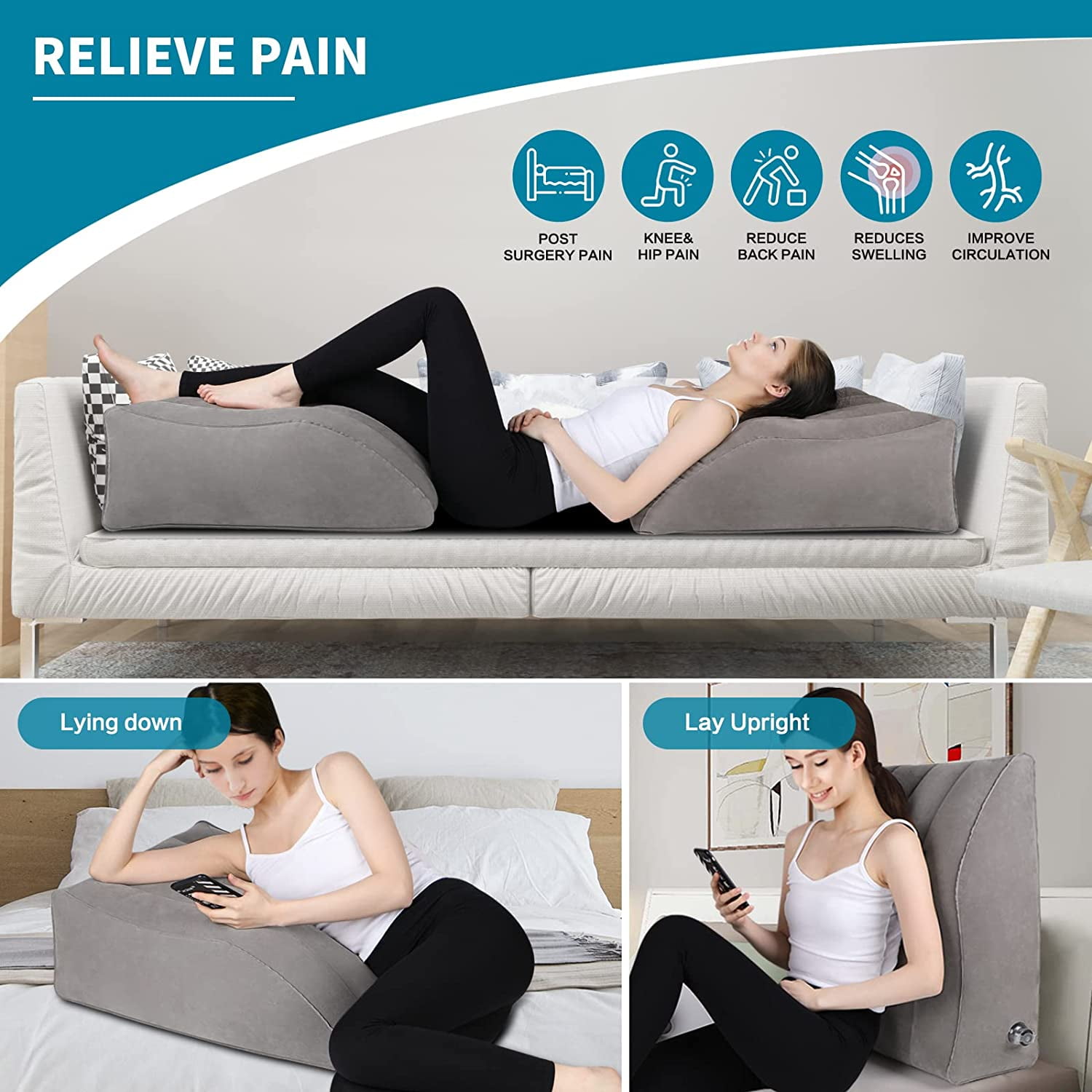 QISHFEN Leg Elevation Pillow Inflatable, Leg Rest Pillow Bed Wedge Post Surgery Elevated Wedge Pillows for Sleeping,Hip and Knee Pain Relief, Foot
