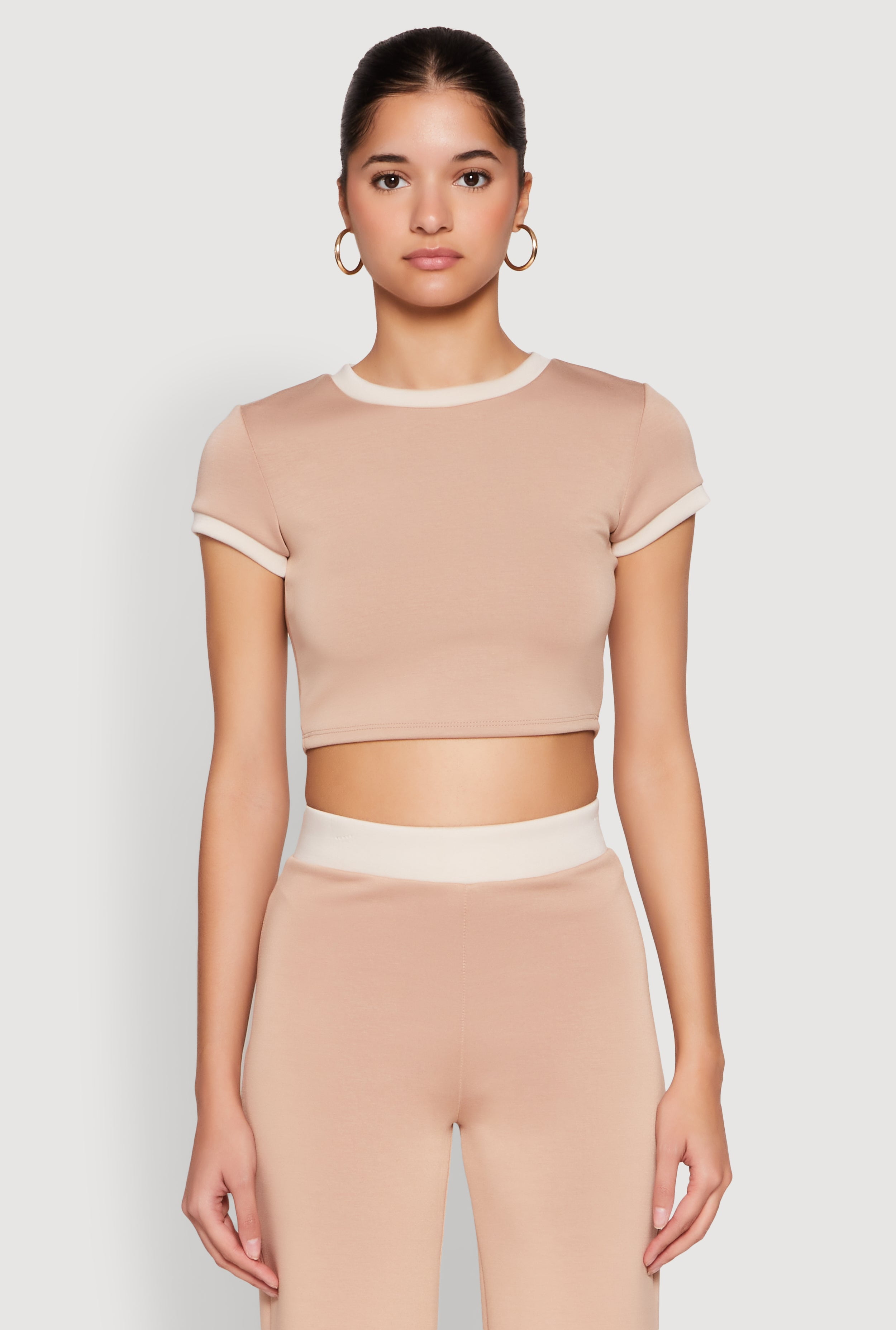 Womens Short Sleeve Ringer Crop Top - Walmart.com