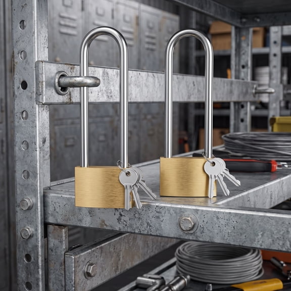 2 Pack Long Shackle Padlock, Solid Brass Keyed Security Lock for Outdoor Gates, Sheds, Garages