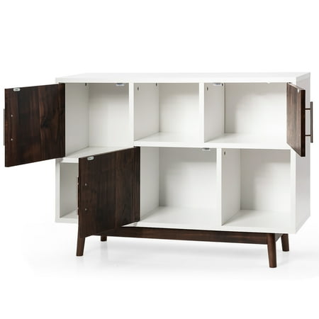 Costway Wood Display Storage Cabinet Console Table TV Stand Multipurpose w/ Door & Shelf - White