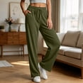 thumbnail image 6 of Women's Soft Fabric Straight Leg Pants with Pockets, Mid Elastic Waist Drawstring, Lightweight Comfortable, Casual Lounge Pants for Summer Beach Work, Womens Pants | UKHCCC,Army Green L, 6 of 7