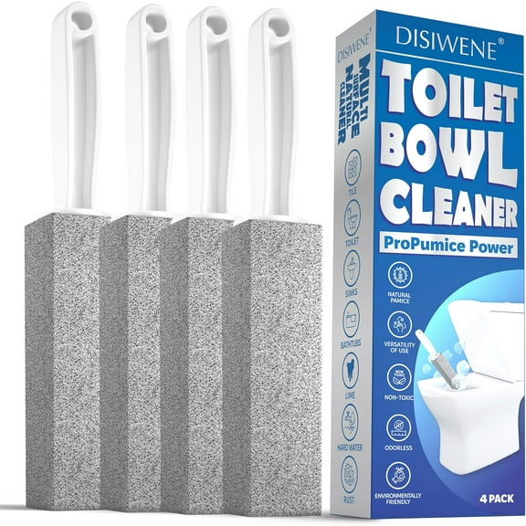 Pumice Cleaning Stone with Handle Toilet Bowl Cleaner Hard Water Ring Remover for Bath/Pool/Kitchen/Household Cleaning (4, 4 Pack with Handle)