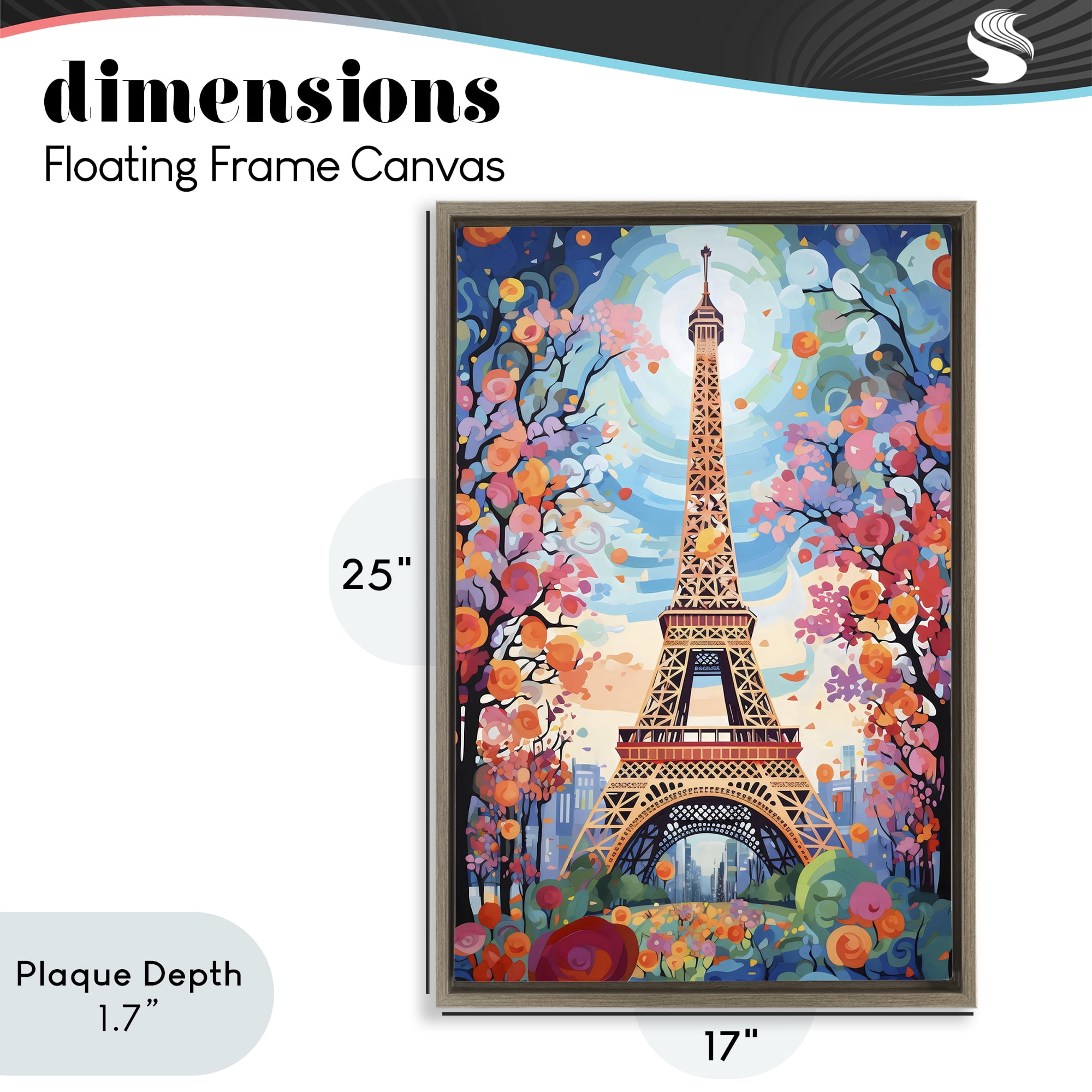 Stupell Industries Eiffel Tower Nighttime Bloom Brown Framed Floater Canvas Wall Art, design by Creative Studio