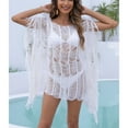 thumbnail image 4 of Lu's Chic Women's Beach Bikini Cover Up Crochet Beachwear Light Sheer Cute Hollow Out Fringed Summer Spring Break White Small-X-Large, 4 of 4
