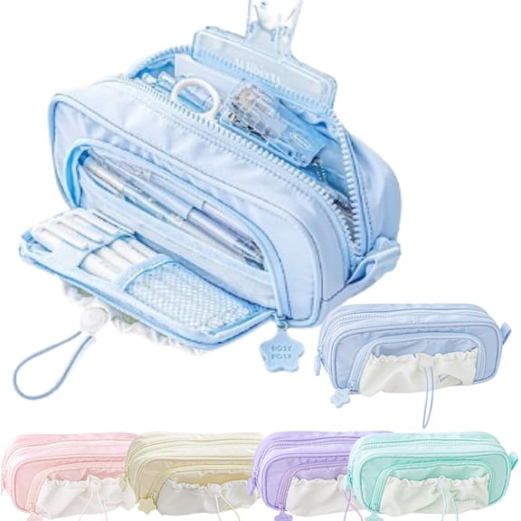 Pen Pouch Box Large Capacity Kawaii Star Drawstring Cute Pen Organizer Case Aesthetic Estuche para Lapices (at Seaside (