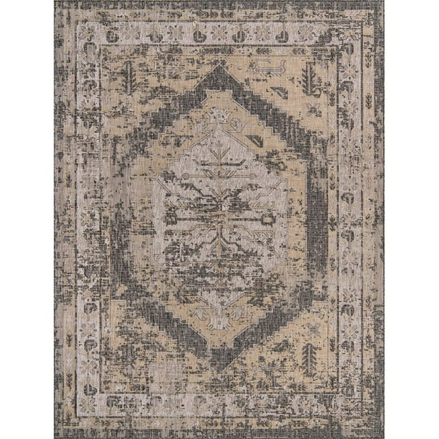 Unique Loom Outdoor Traditional Flatweave Rug 9' x 12' Rectangle Charcoal/Beige