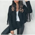 thumbnail image 5 of Women's Faux Suede Leather Fringe Jacket Motorcycle Moto Biker Short Open Front Tassel Coat, 5 of 5