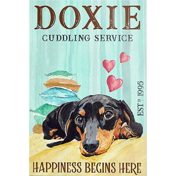 Funny Metal Dog Sign Doxie Cuddling Service Vintage Wall Decor Retro Tin Sign for Home Bedroom Office Zoo 12x8 Inch