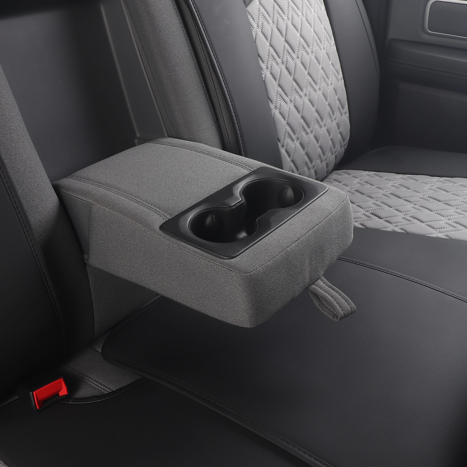 JOJOBAY Car Seat Covers for Dodge Ram,Fit Ram 2009-2025 1500/2500/3500 Pick-up Truck,Crew,Regular,Quad,Mega Cab,Waterproof Synthetic Leather Rear Seat Cover,Black-Grey