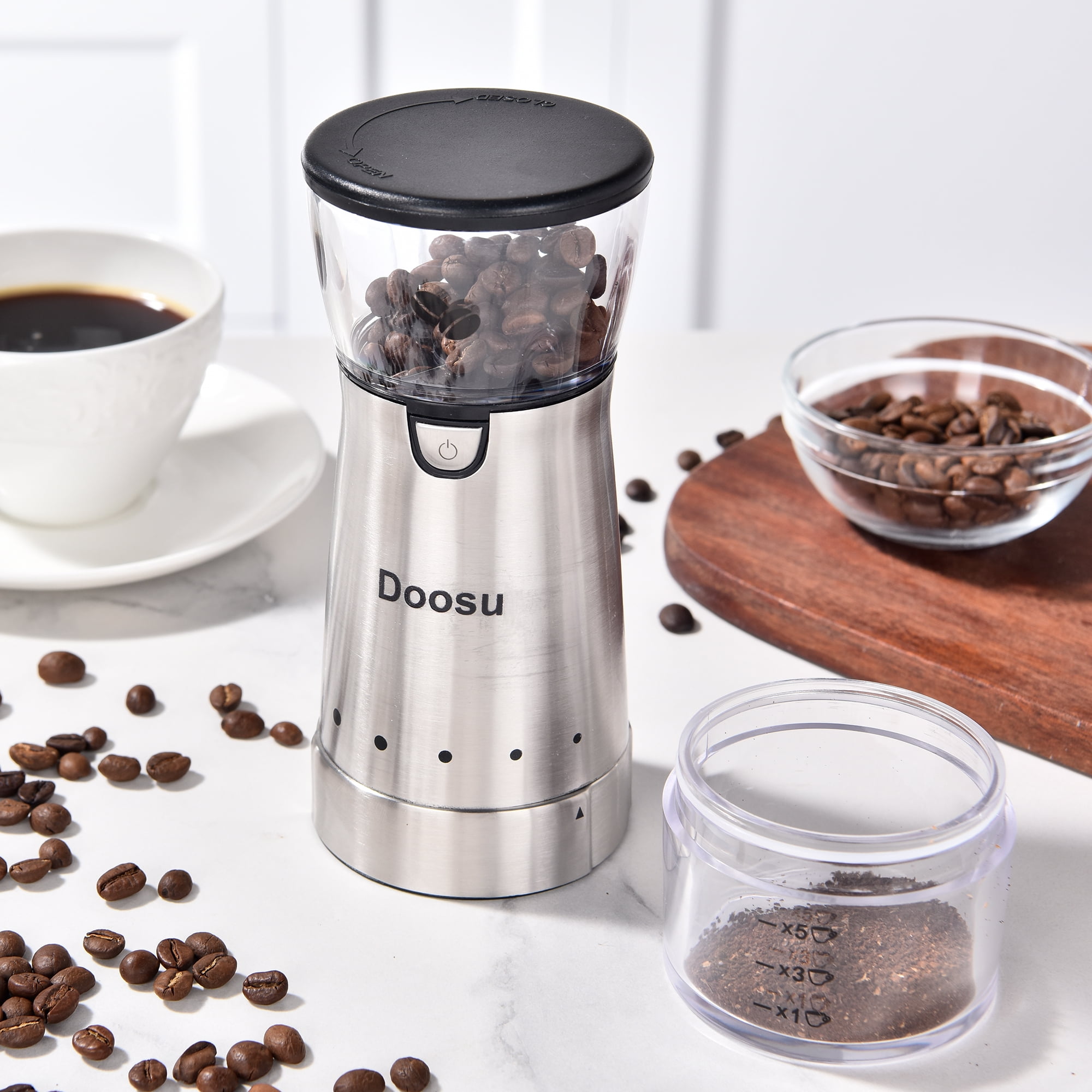 Doosu Stainless Steel Electric Coffee Grinder - Adjustable Settings, Easy to Clean, Compact Design
