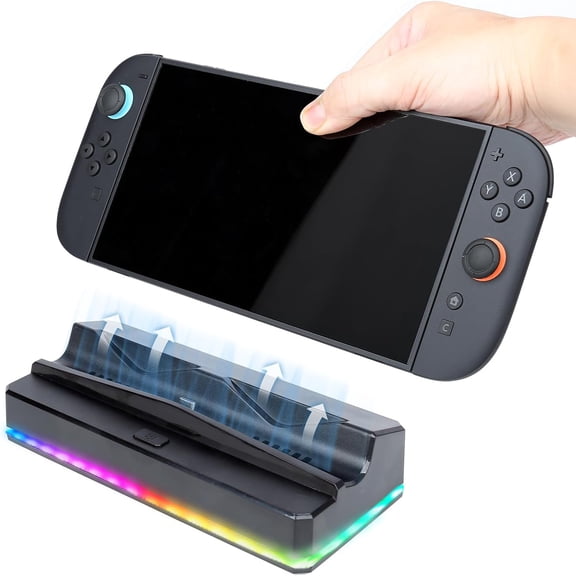 Console Cooling Fan and Stand with Colorful LED Light for Nintendo Switch 2, Silent Fan Cooler with 3 USB Ports-Black