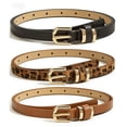 thumbnail image 6 of 3 Pack Women Skinny Belt Leopard Print Belt Chic Belts for Jeans Pants Fashion Solid Color with Gold Buckle, 6 of 9