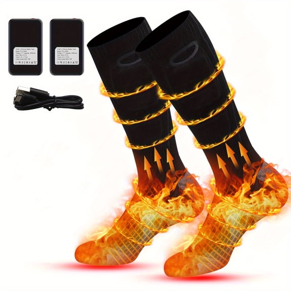 Wool Heated Socks for Men & Women - 4000mAh Rechargeable, 3 Heat Settings, Electric Foot Warmer for Cycling/Camping/Skiing/Hiking, Winter Outdoor Spor
