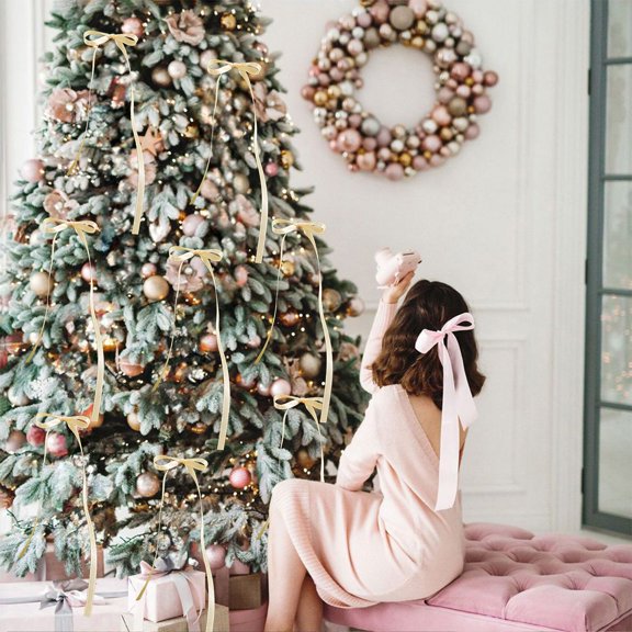 12 Pcs Christmas Tree Bows Door Garland Decor Vintage Wreath Bow,Christmas Bow Fine Silk Ribbon Christmas Tree Pendant Festive Ambiance Decoration Pendant Christmas Ornaments