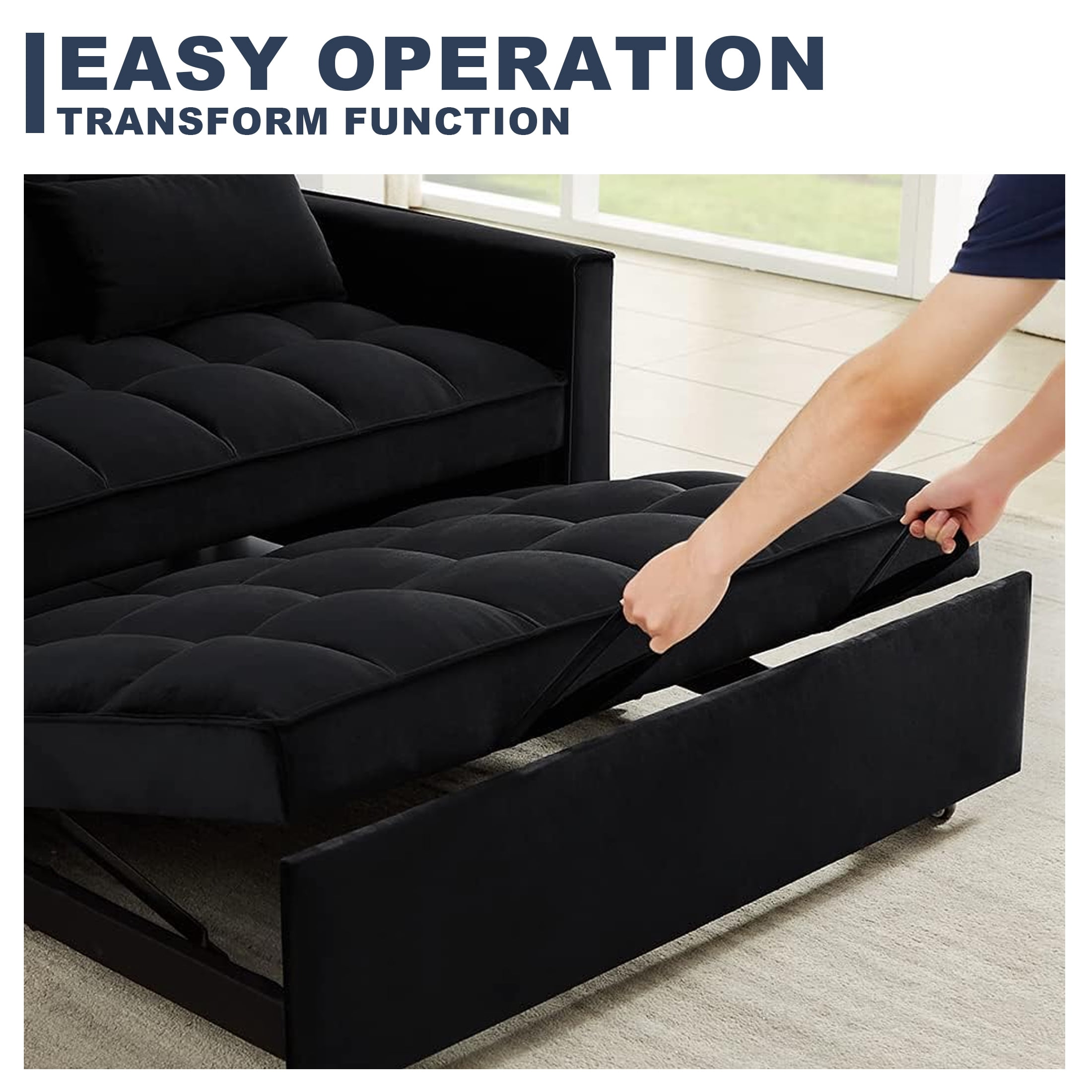 DEALTOPS Loveseat Convertible Pull Out Sleeper Sofa Bed, Black
