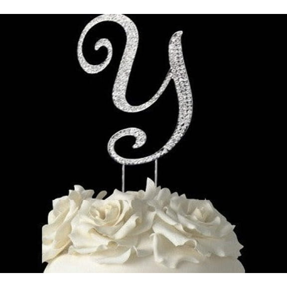Monogram Cake Toppers - Silver Rhinestone Letter Y - Use For Sweet 16 Weddings Quince Anos