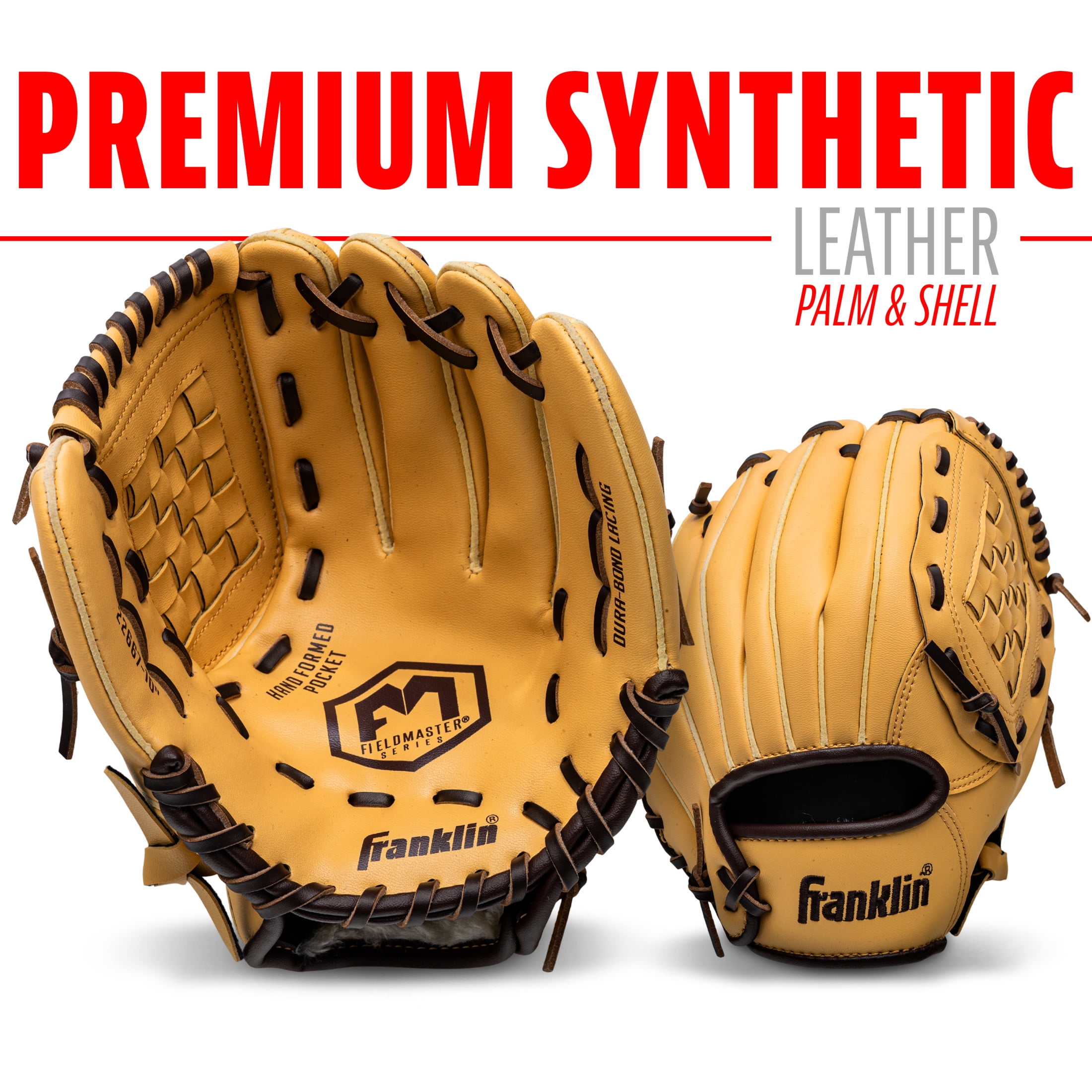 Franklin Sports Field Master Baseball + Softball Glove, 10 in, Camel Brown, Right Hand Throw