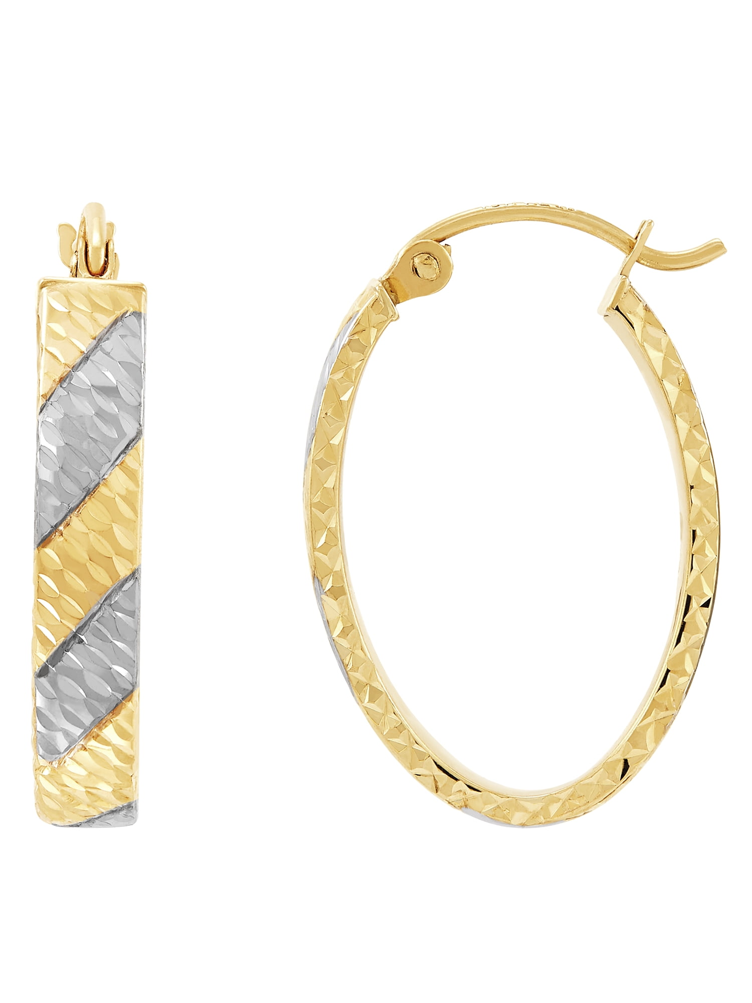 Brilliance Fine Jewelry 10K Yellow Gold with White Rhodium Oval Hoop Earrings