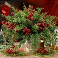 thumbnail image 2 of Uutvery 45 Pcs Christmas Artificial Pine Needle Branches 15Pcs Red Berries,Christmas Faux Green Cedar Sprigs Branches,Norfolk Pine Branches with Red Berry Stems for DIY Xmas Garland Decor, 2 of 6