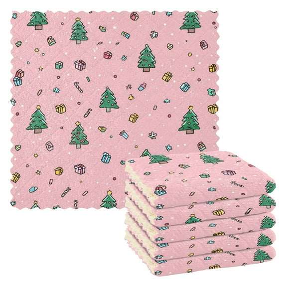 6 Pieces of Kitchen Towels 11x11Inch Kitchen Dish Cloths Kitchen Dish Towels Reuseable Cleaning Cloths Christmas Tree Green