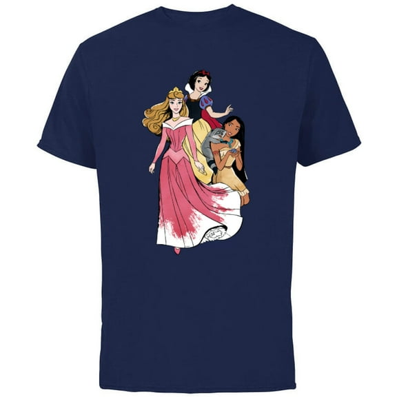 Disney Princess Aurora Pocahontas Snow White - Short Sleeve Cotton T-Shirt for Adults - Customized-Navy
