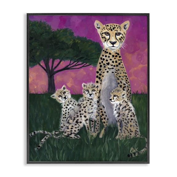 Stupell Industries Eclectic Mama Cheetah & Her Cubs Black Framed Giclee Art, 11 x 14, by Sarah Waldron Kimball
