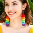 thumbnail image 4 of Rainbow Layered Tassel LGBT Dangle Earrings Colorful Gay Lesbian Pride Earrings for Women, 4 of 5